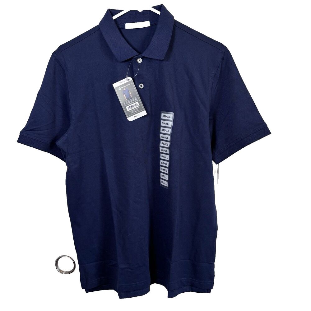 Member's Mark Men Size Small Strech Cotton Polo Shirt Navy Blue  Short Sleeves